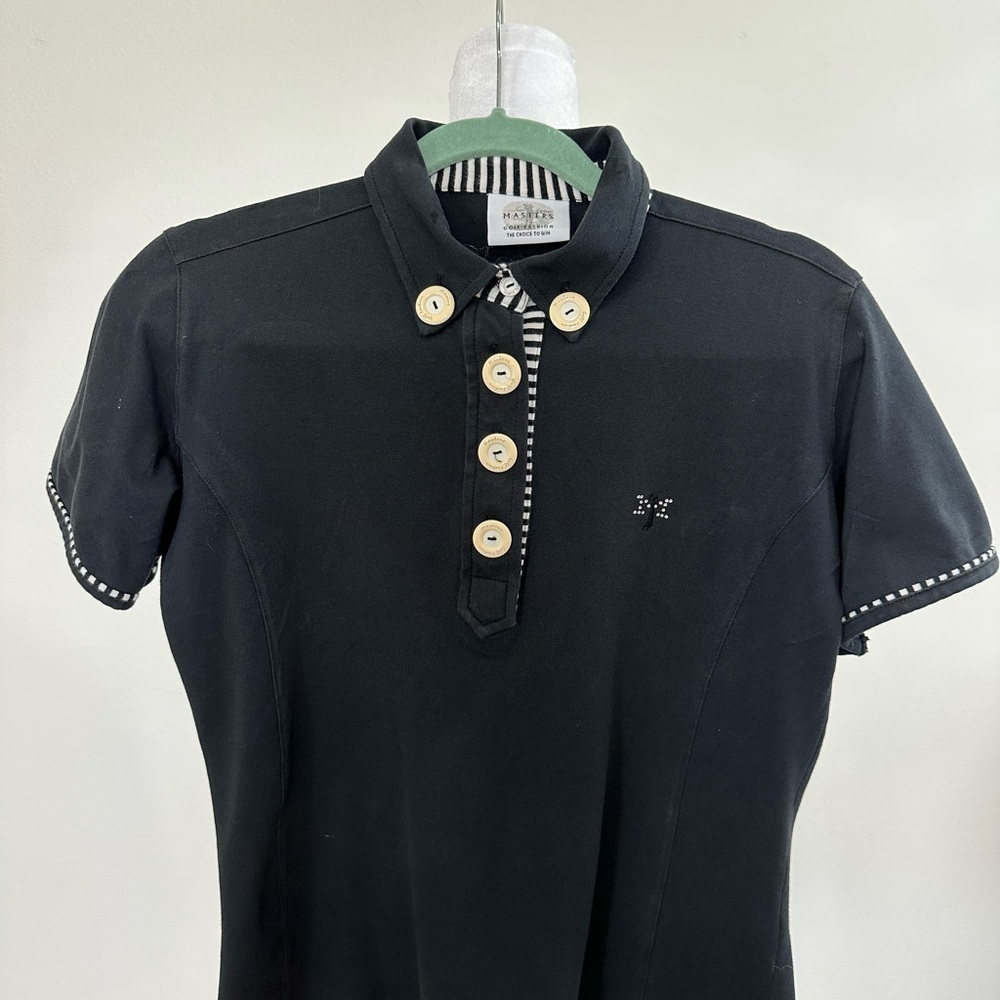 MASTERS Golf Shirt Short Sleeve Accent buttons down Front Size 10 Black/white